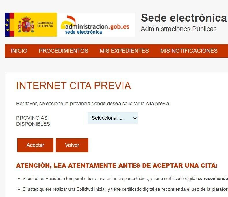 Solicitud de cita/ Ministerio de Interior